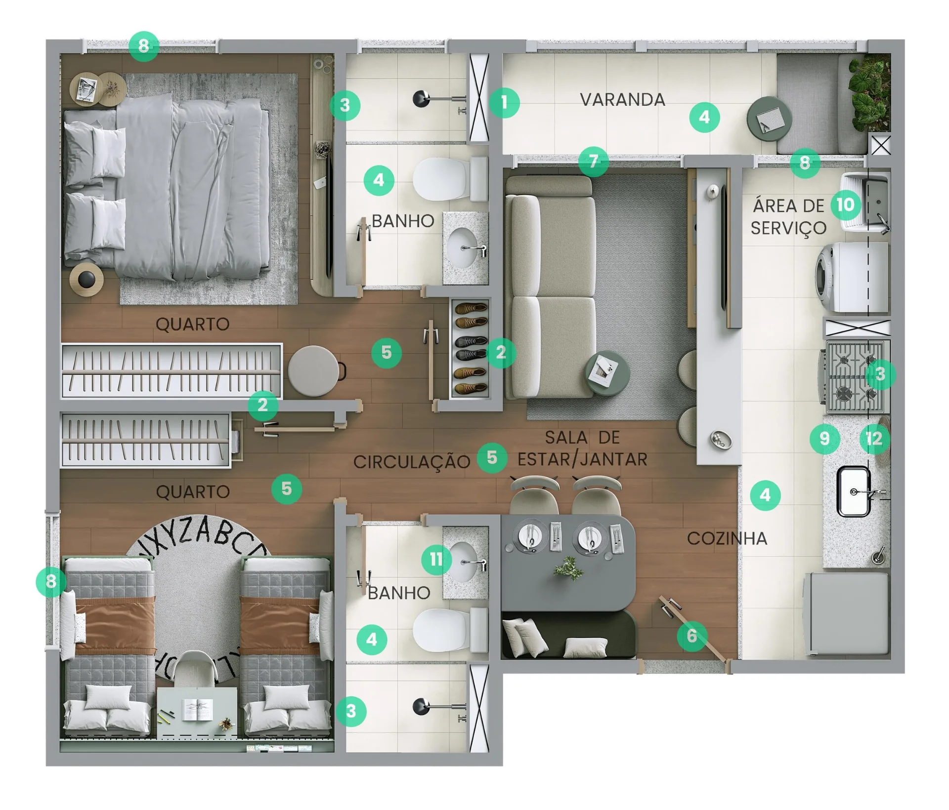 Planta do Poente das Bromélias em Pirituba — 2 dormitórios, 43,83 m²