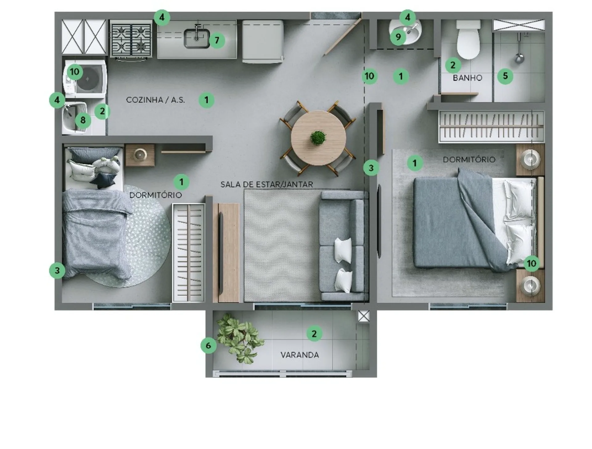 Planta do Poente dos Tucanos Fase 1 em Pirituba — 2 dormitórios, 32,68 m²