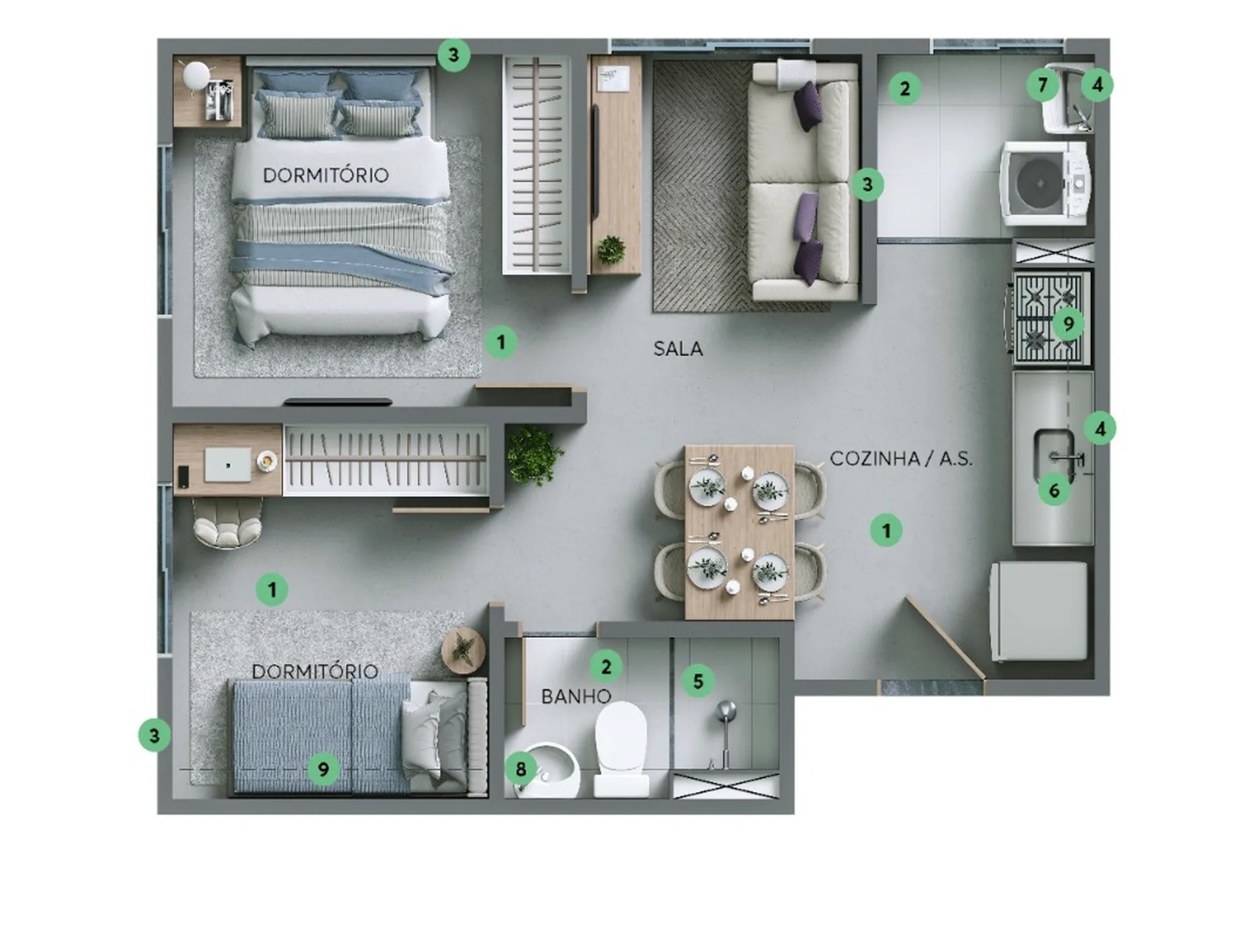 Planta do Poente dos Tucanos Fase 1 em Pirituba — 2 dormitórios, 34,04 m²