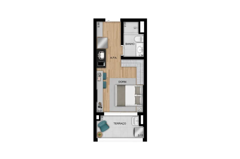 Planta do Praça Diálogo Patriarca em Cidade Patriarca — studio de 32 m²
