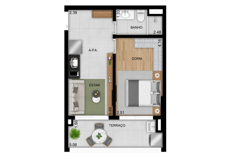 Planta do Praça Diálogo Patriarca em Cidade Patriarca — 1 dormitório, 40 m²