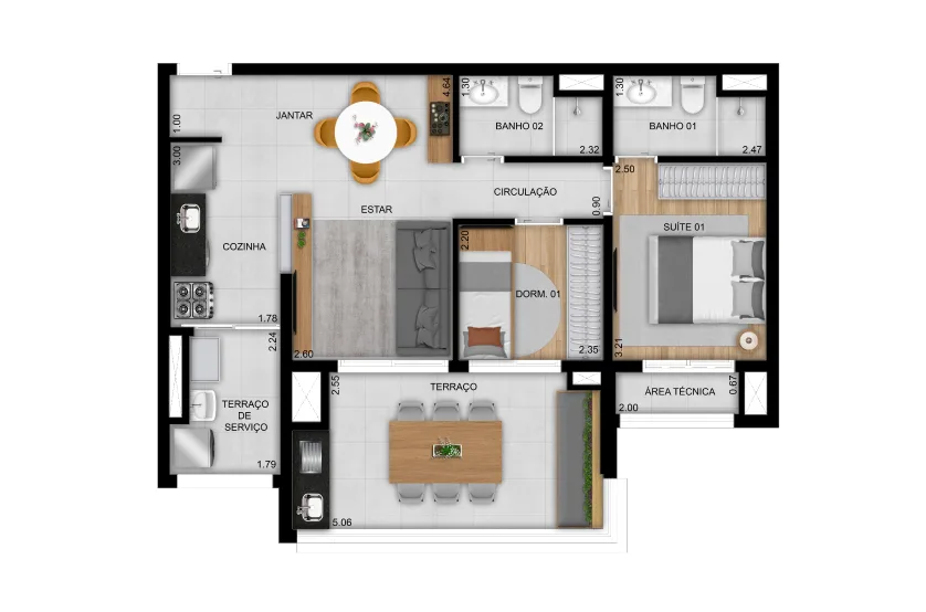 Planta do Praça Diálogo Patriarca em Cidade Patriarca — 2 dormitórios, 69 m²