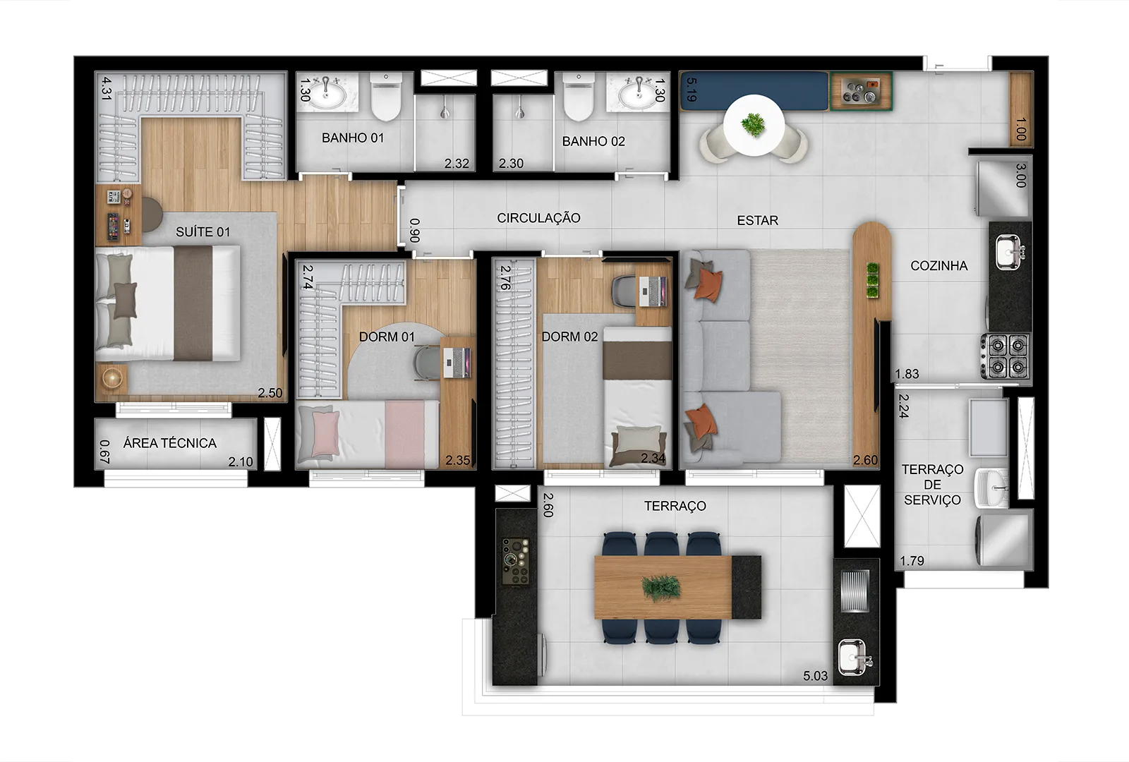 Planta do Praça Diálogo Patriarca em Cidade Patriarca — 3 dormitórios, 86 m²