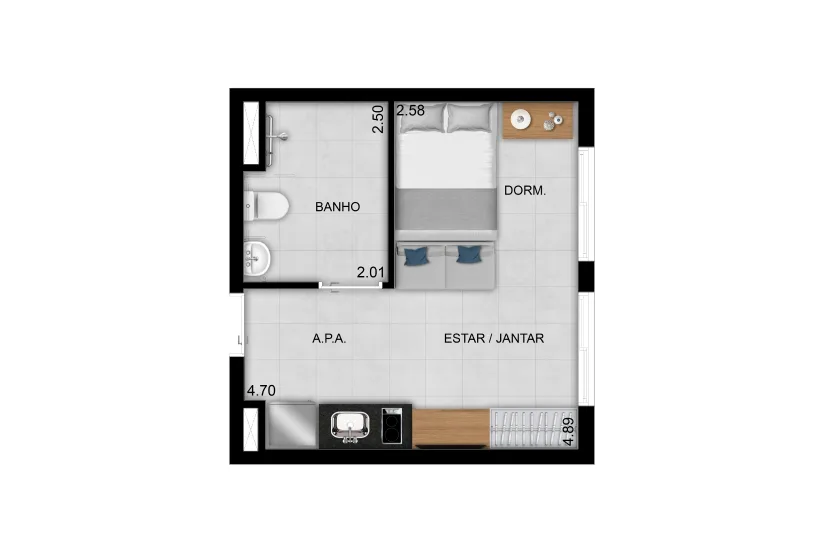 Planta do Praça Diálogo Patriarca em Cidade Patriarca — 1 dormitório – 25 m² Studio
