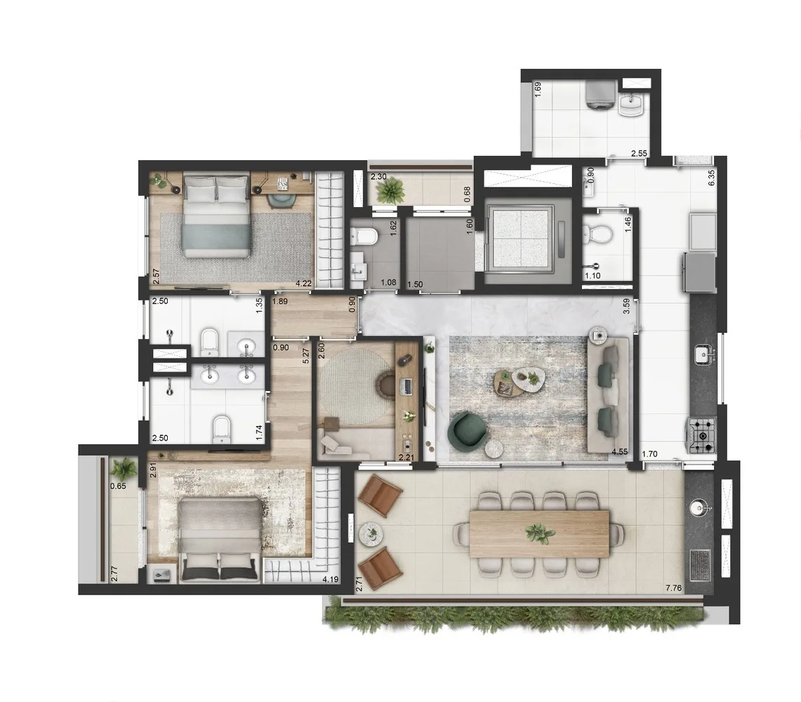 Planta do Praça dos Omaguás Pinheiros em Pinheiros — 2 dormitórios, 128,35 m²