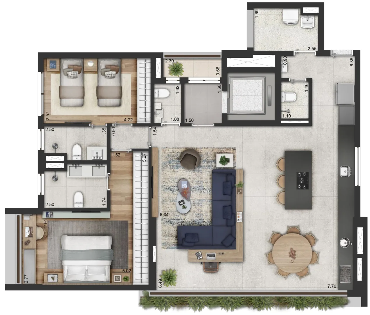 Planta do Praça dos Omaguás Pinheiros em Pinheiros — 2 dormitórios, 128,35 m² (opção)