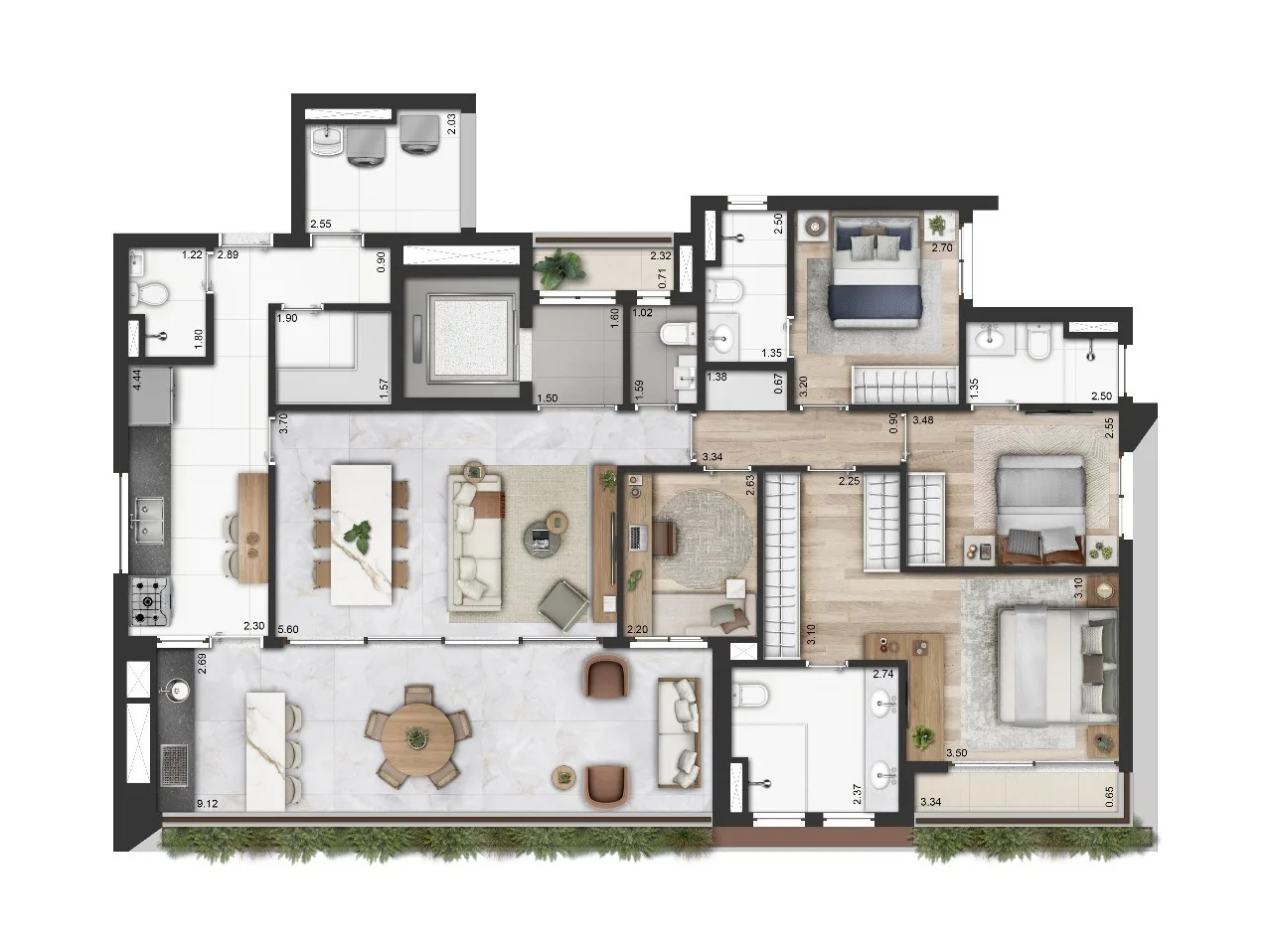 Planta do Praça dos Omaguás Pinheiros em Pinheiros — 3 dormitórios, 166,80 m²