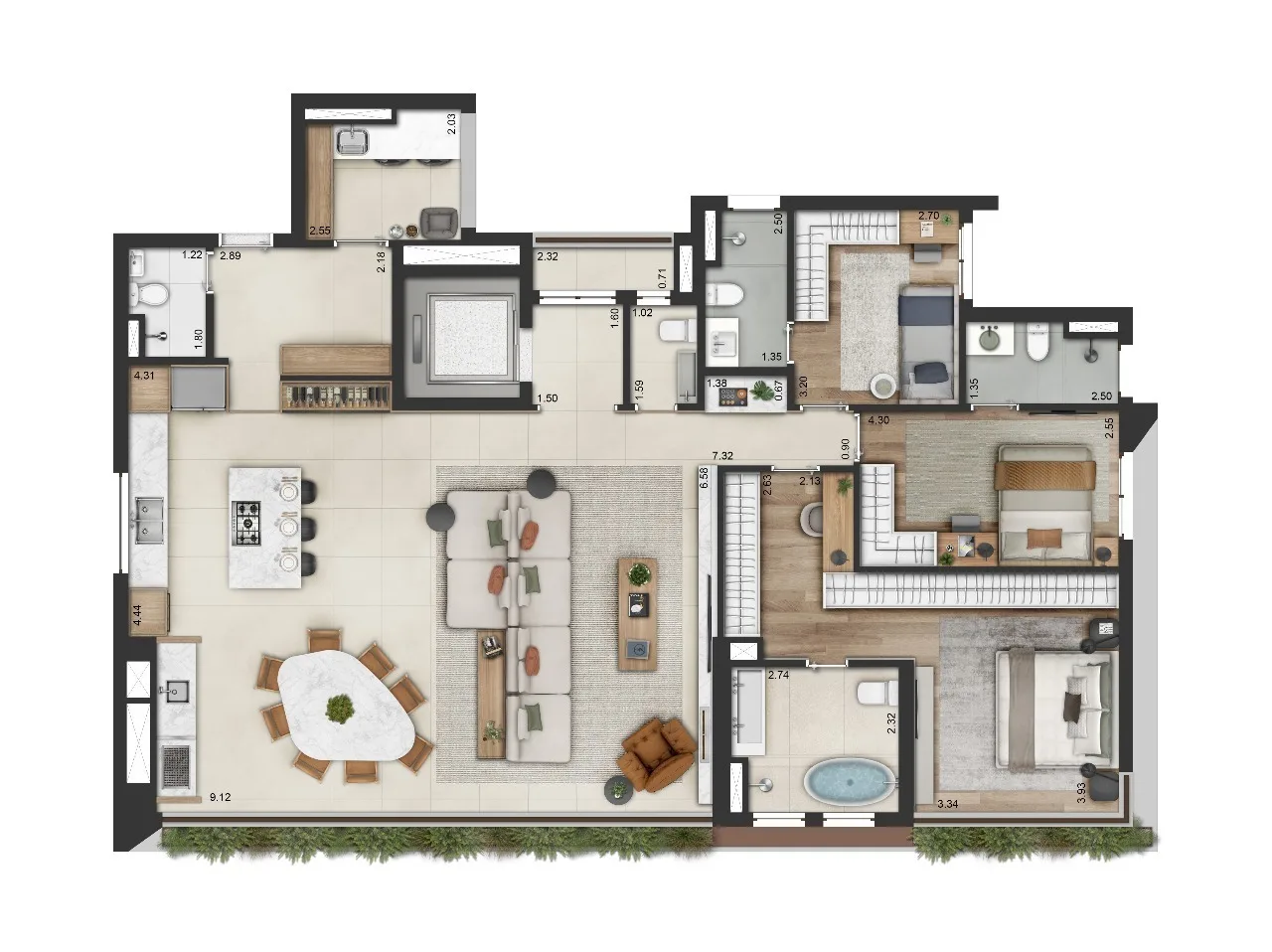 Planta do Praça dos Omaguás Pinheiros em Pinheiros — 3 dormitórios, 166,80 m² (opção)