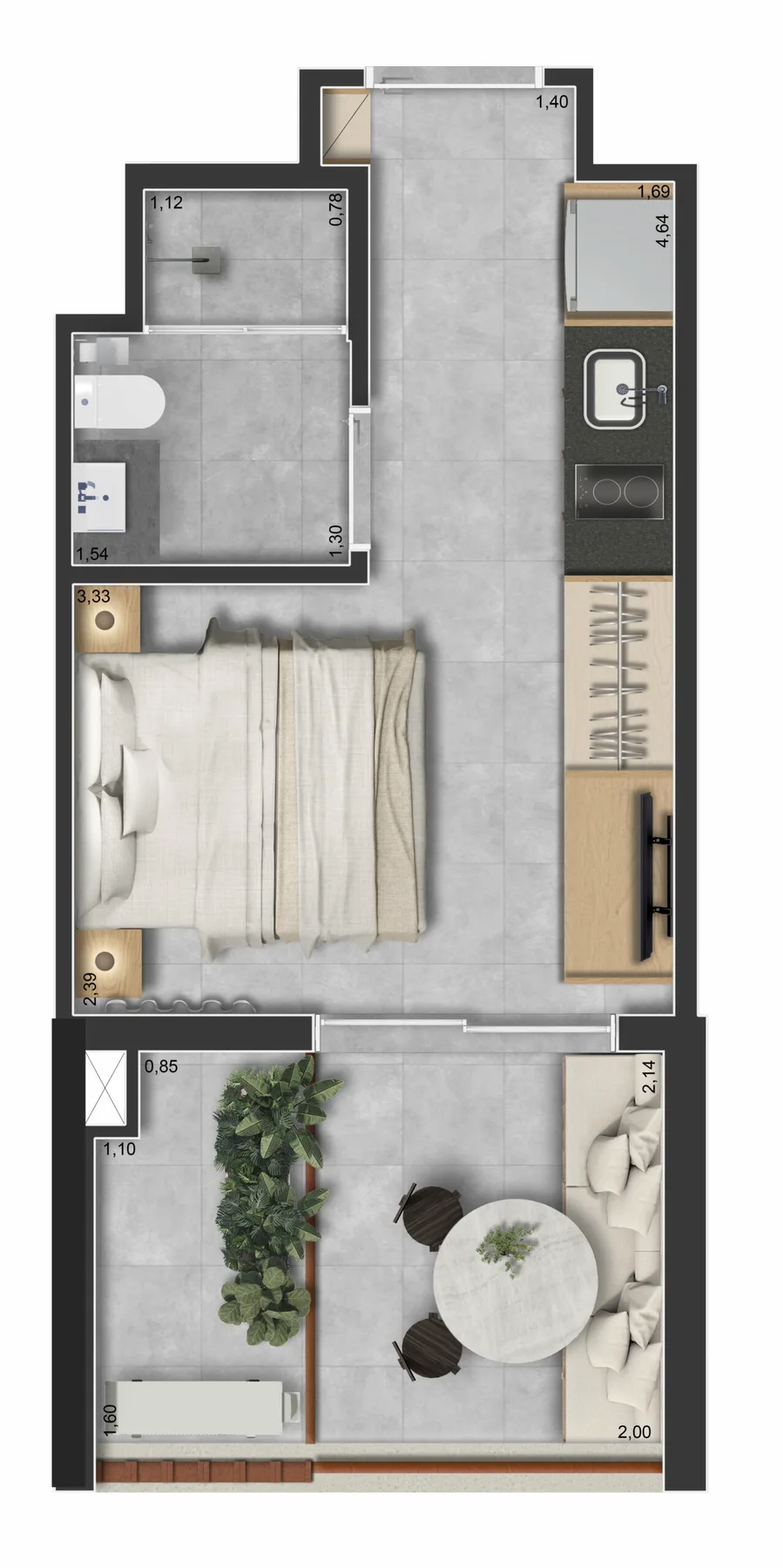 Planta do Praça Japi em Tatuapé — studio de 26 m²