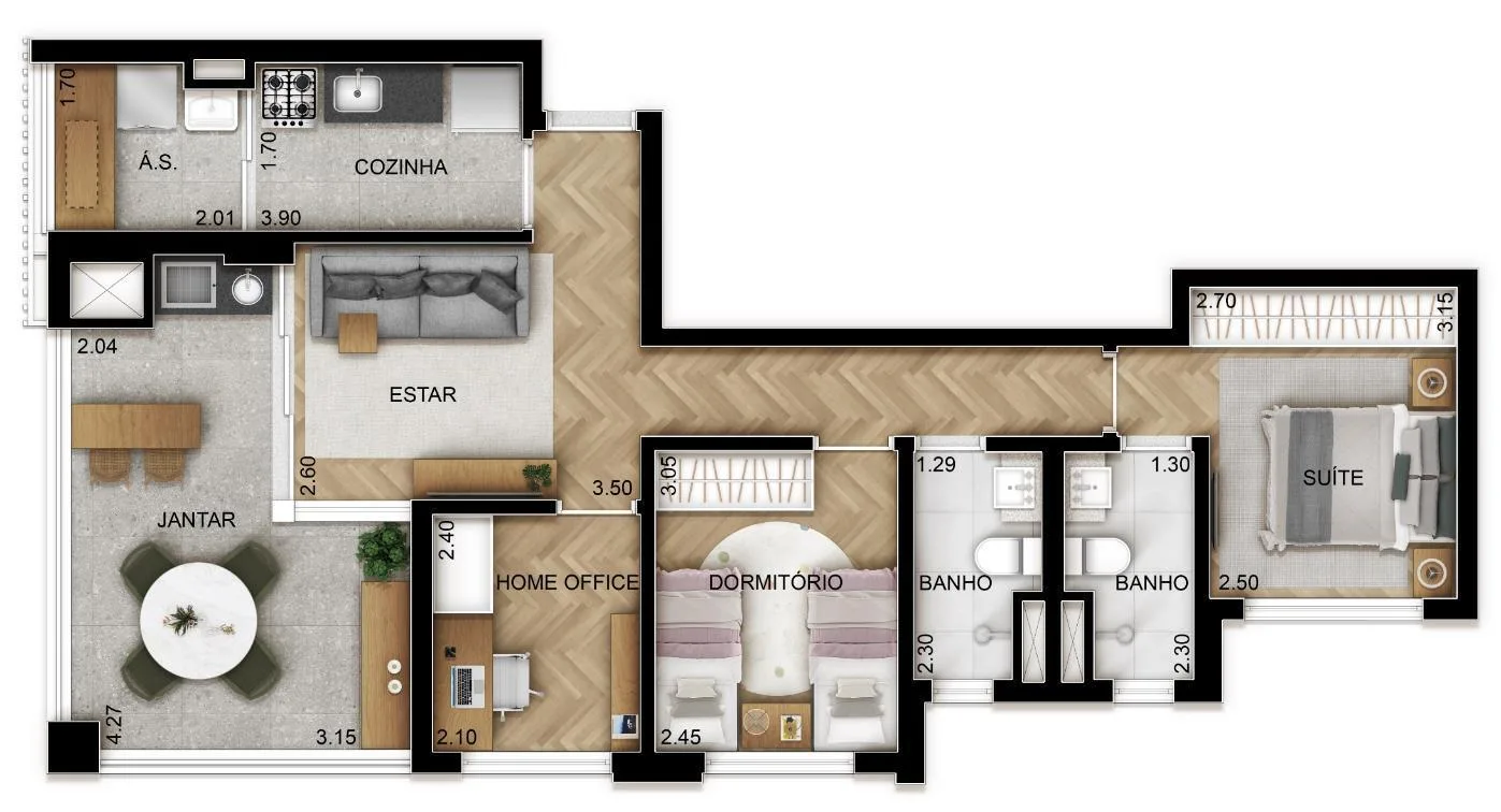 Planta do Praça Kant em Chácara Klabin — 3 dormitórios, 81 m²