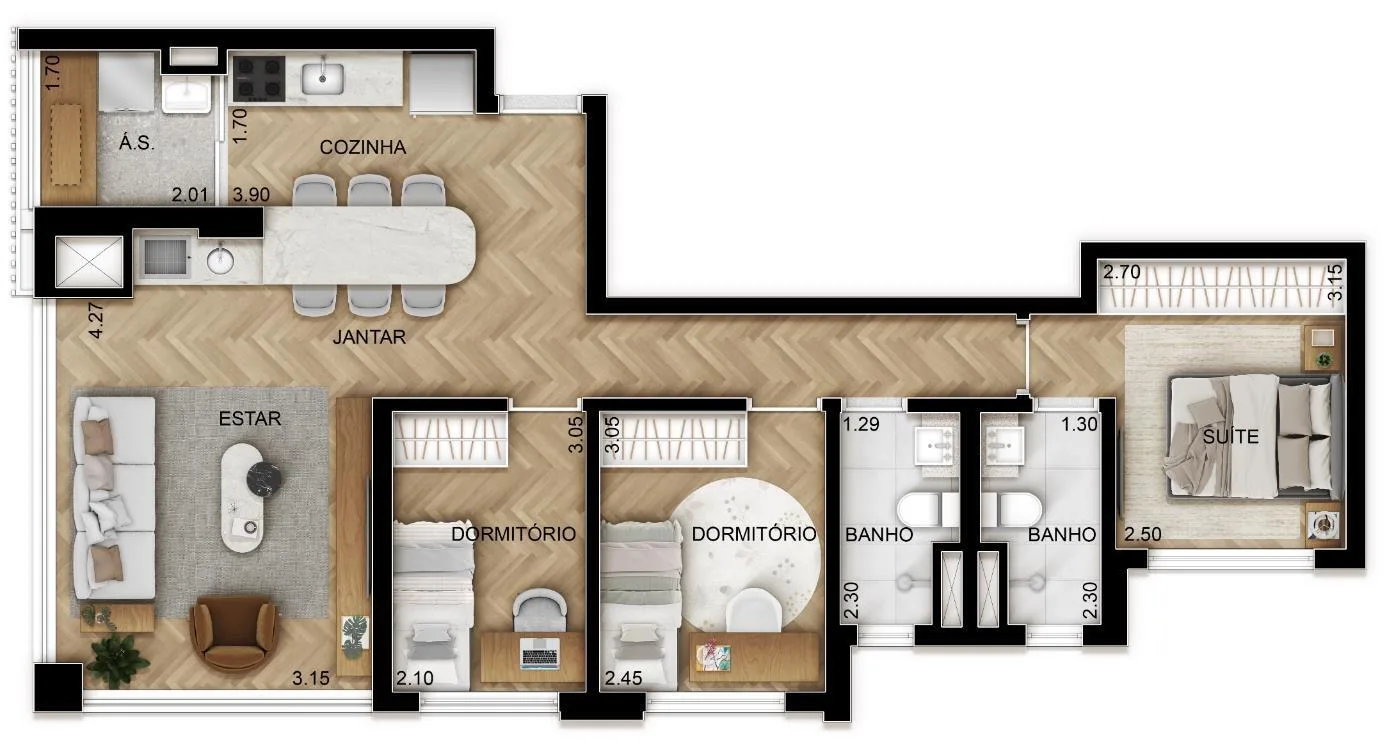 Planta do Praça Kant em Chácara Klabin — 3 dormitórios, 81 m² (opção)