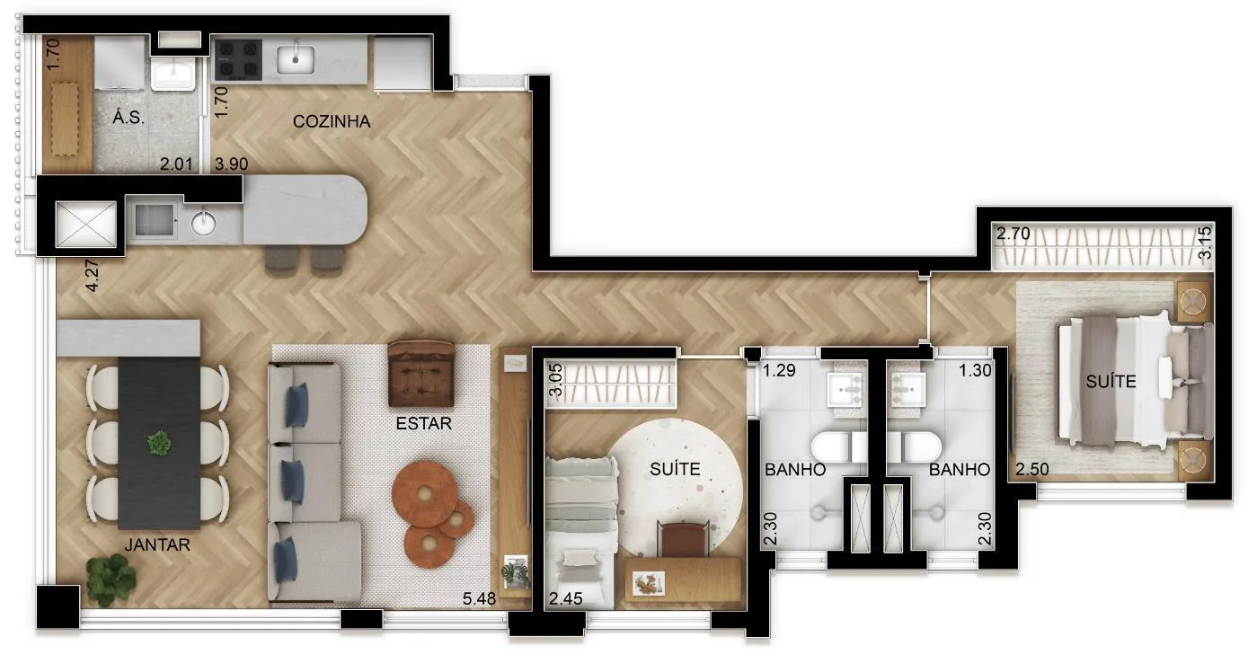 Planta do Praça Kant em Chácara Klabin — 2 dormitórios, 81 m² (opção)