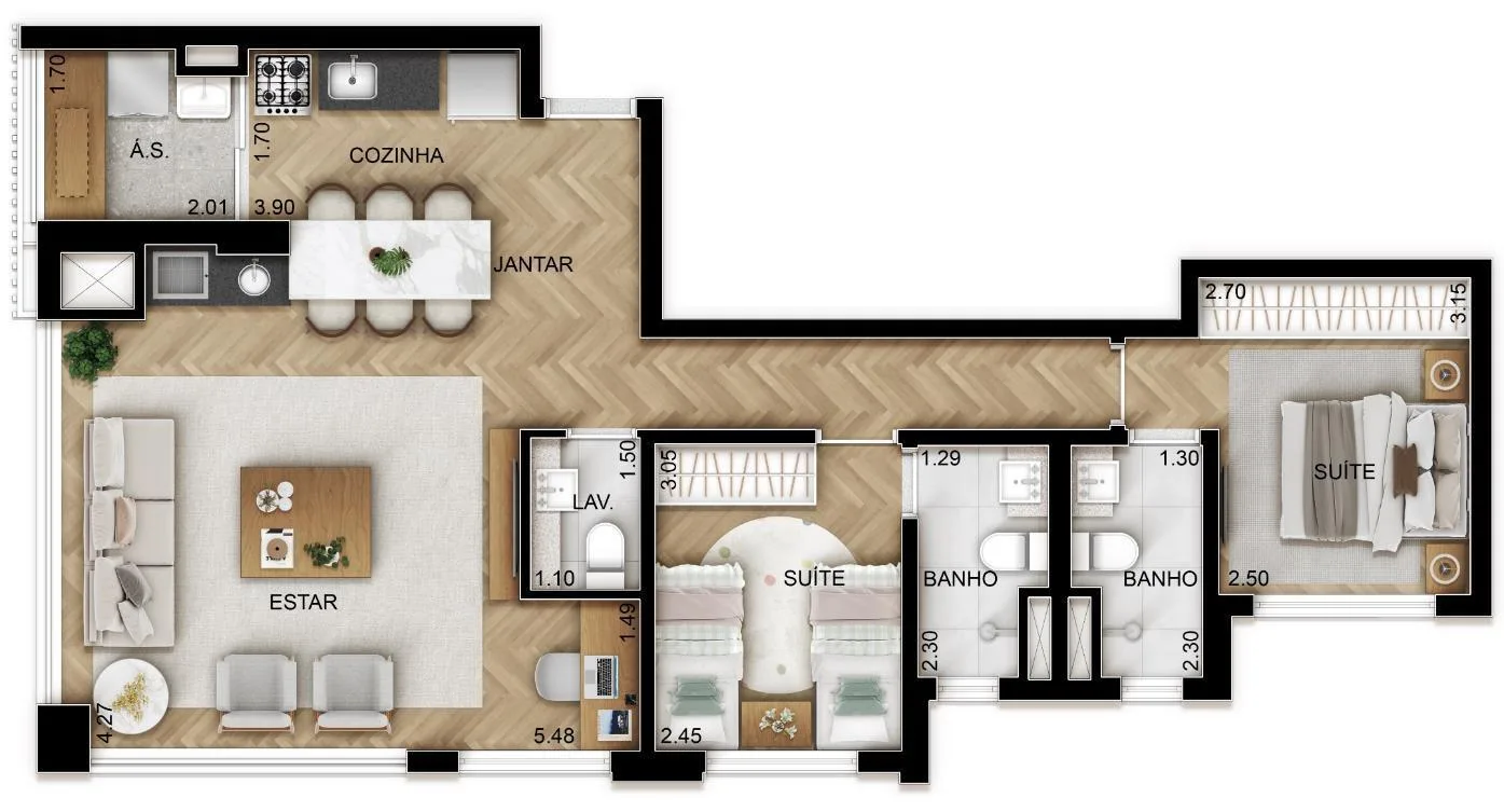 Planta do Praça Kant em Chácara Klabin — 2 dormitórios, 81 m² (opção)