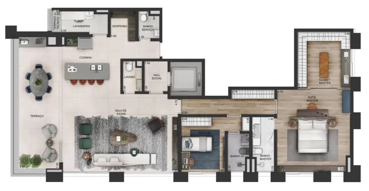 Planta do Praça Lindenberg Clodomiro em Itaim Bibi — 2 dormitórios, 191 m² (opção)