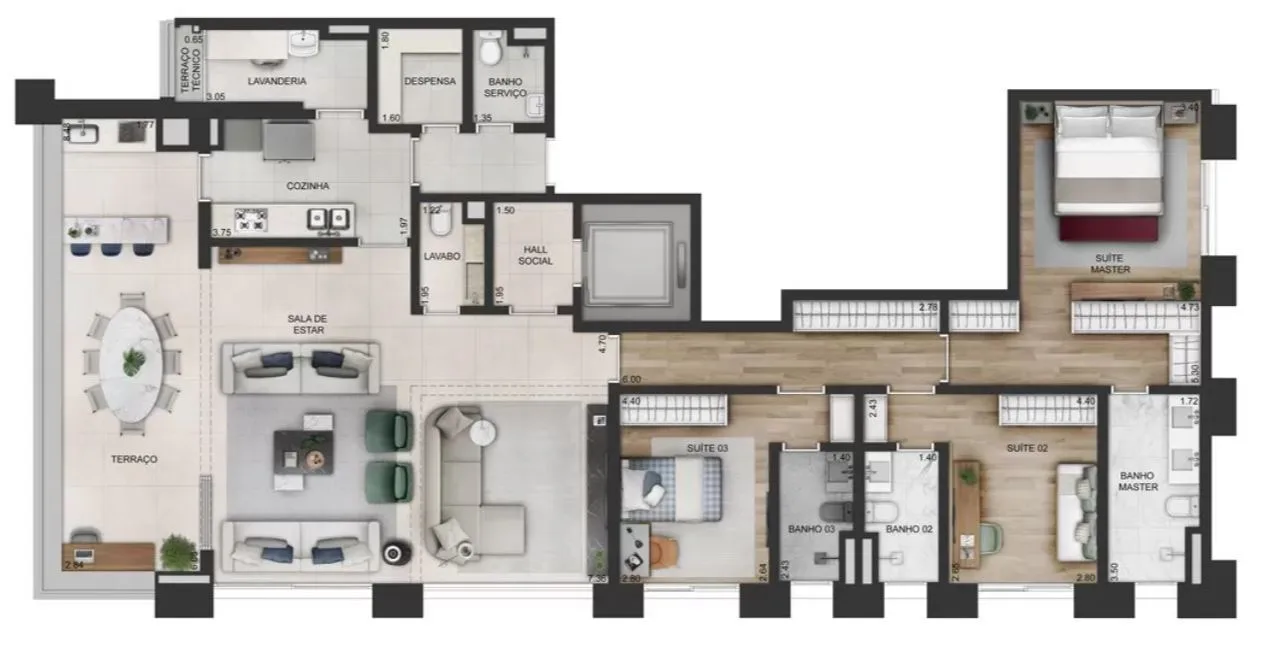Planta do Praça Lindenberg Clodomiro em Itaim Bibi — 3 dormitórios, 192 m² (opção)