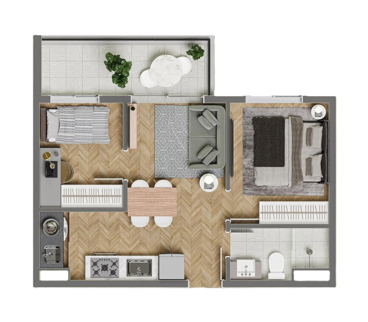 Planta do Praça Vigário em Saúde — 2 dormitórios, 40,65 m²