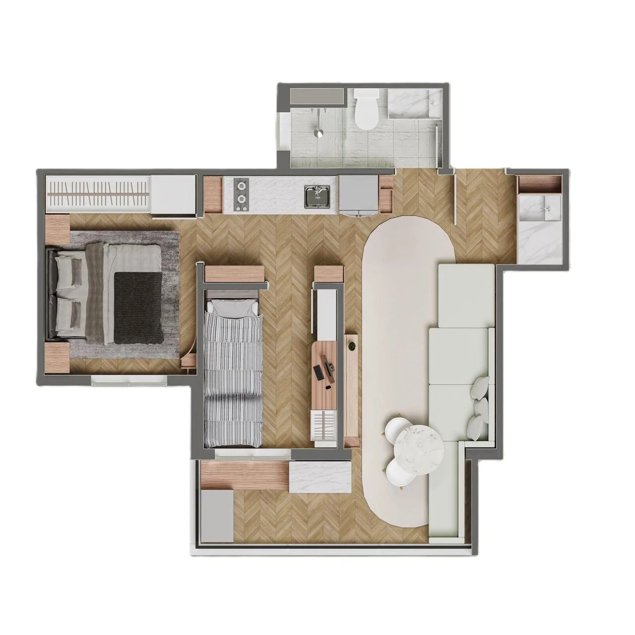 Planta do Praça Vigário em Saúde — 2 dormitórios, 44 m²