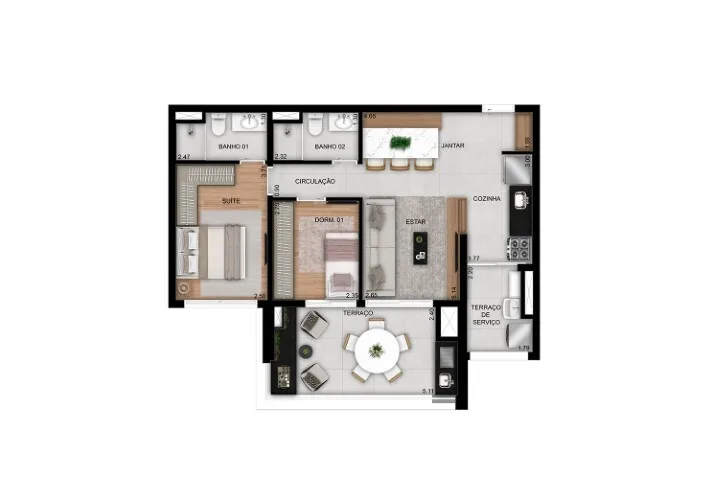 Planta do Prisma Condomínio Clube Vila Ema em Vila Ema — 2 dormitórios, 71 m²