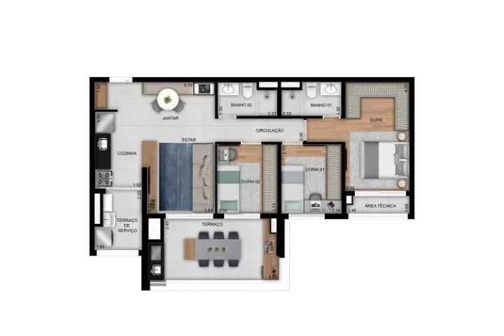 Planta do Prisma Condomínio Clube Vila Ema em Vila Ema — 3 dormitórios, 86 m²