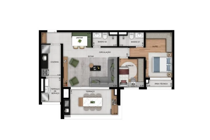 Planta do Prisma Condomínio Clube Vila Ema em Vila Ema — 2 dormitórios, 86 m² (opção)