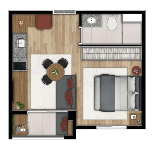 Planta do Prisma Pinheiros em Pinheiros — 1 dormitório – 25,96 m² Studio
