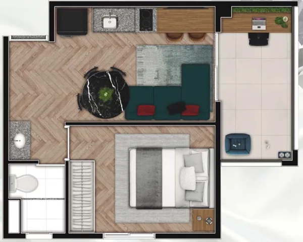 Planta do Prisma Pinheiros em Pinheiros — 1 dormitório – 31,34 m²