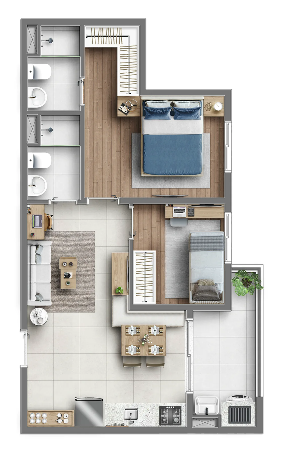 Planta do Pulse Itaquera em Itaquera — 2 dormitórios, 46,40 m²