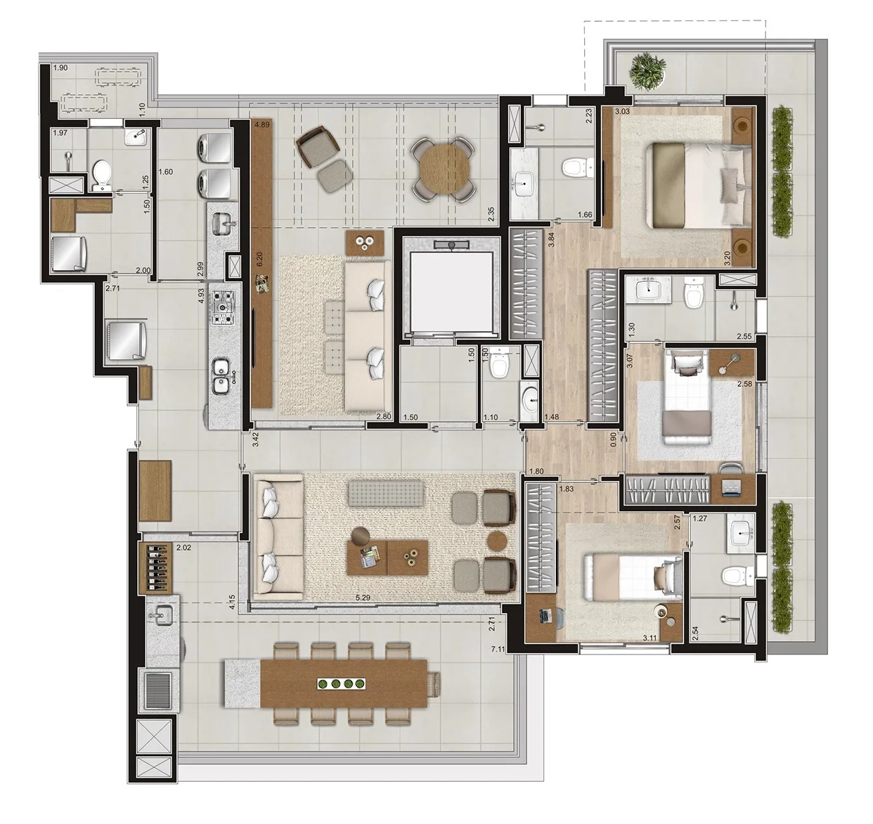 Planta do Purity Moema em Moema — 3 dormitórios, 180 m²