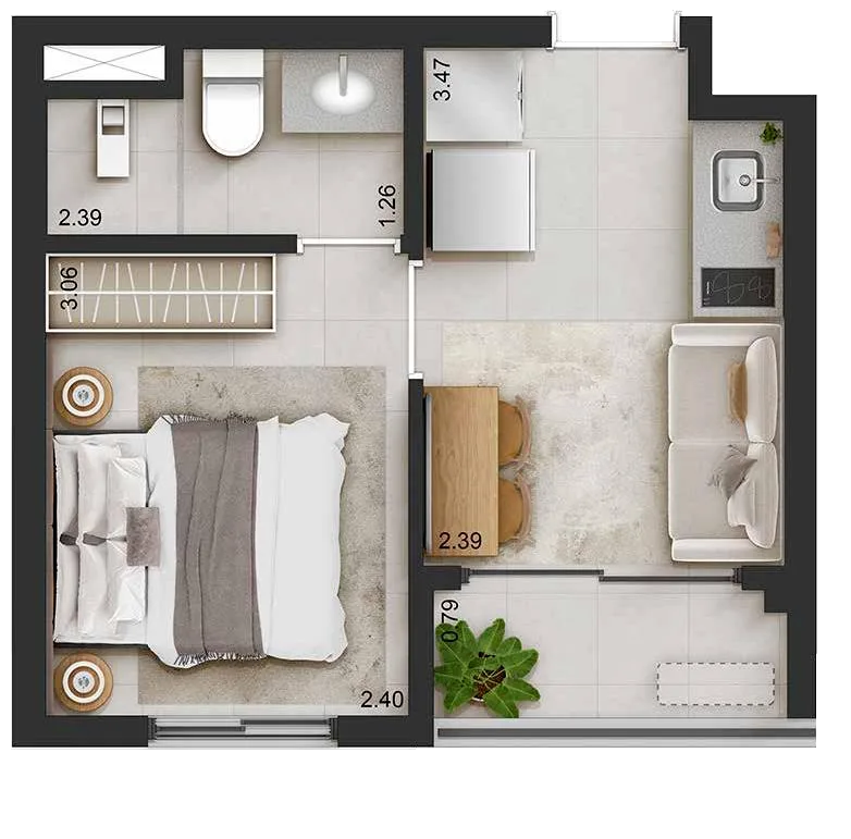 Planta do QG Higienópolis by You em Higienópolis — 1 dormitório, 25 m²