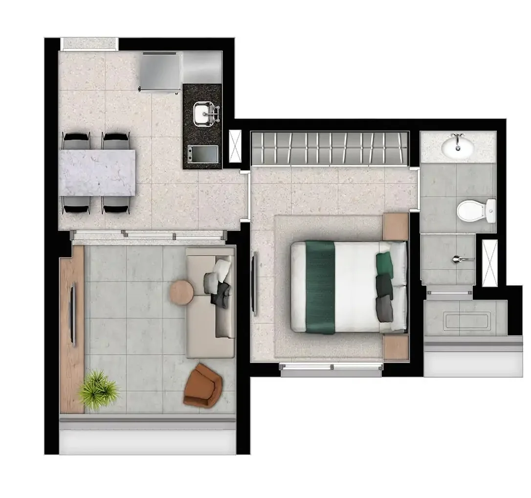 Planta do Quartier Capote by You em Pinheiros — 1 dormitório, 34 m²