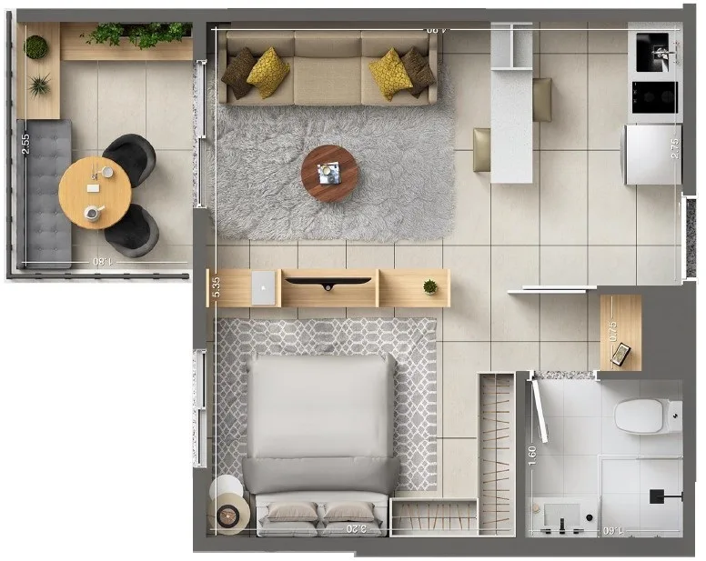 Planta do Quinta do Lago em Ipiranga — studio de 33,74 m²
