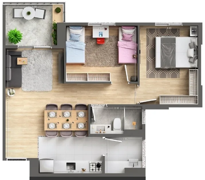 Planta do Quinta do Lago em Ipiranga — 2 dormitórios, 53 m²