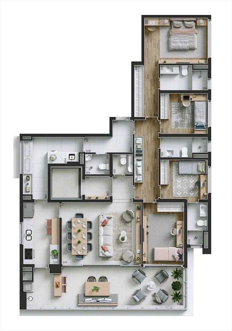 Planta do Raiz by Paulo Mauro em Perdizes — 4 dormitórios, 171 m²