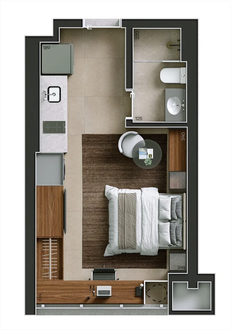 Planta do Raiz by Paulo Mauro em Perdizes — 1 dormitório – 25 m² Studio