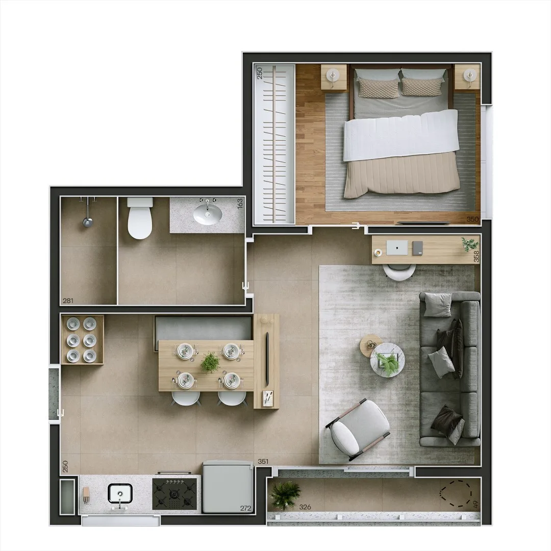 Planta do Raiz by Paulo Mauro em Perdizes — 1 dormitório – 44 m²