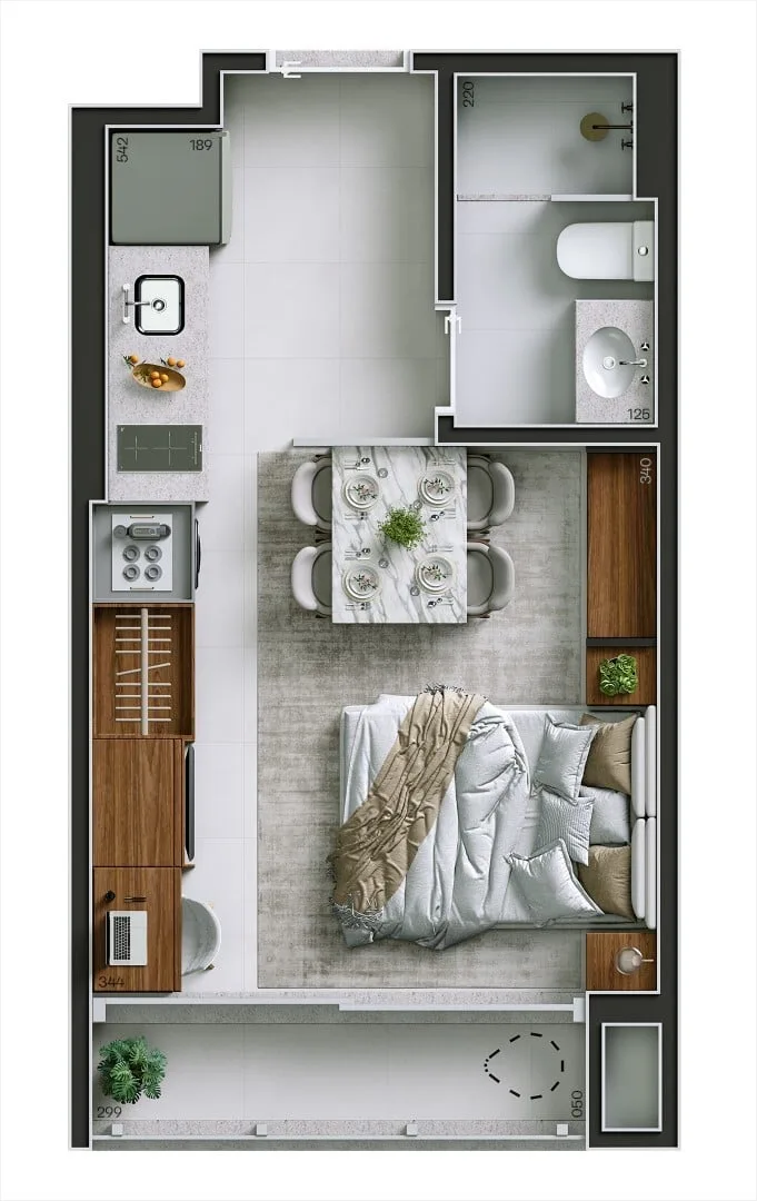 Planta do Raiz by Paulo Mauro Studios em Perdizes — studio de 25 m²