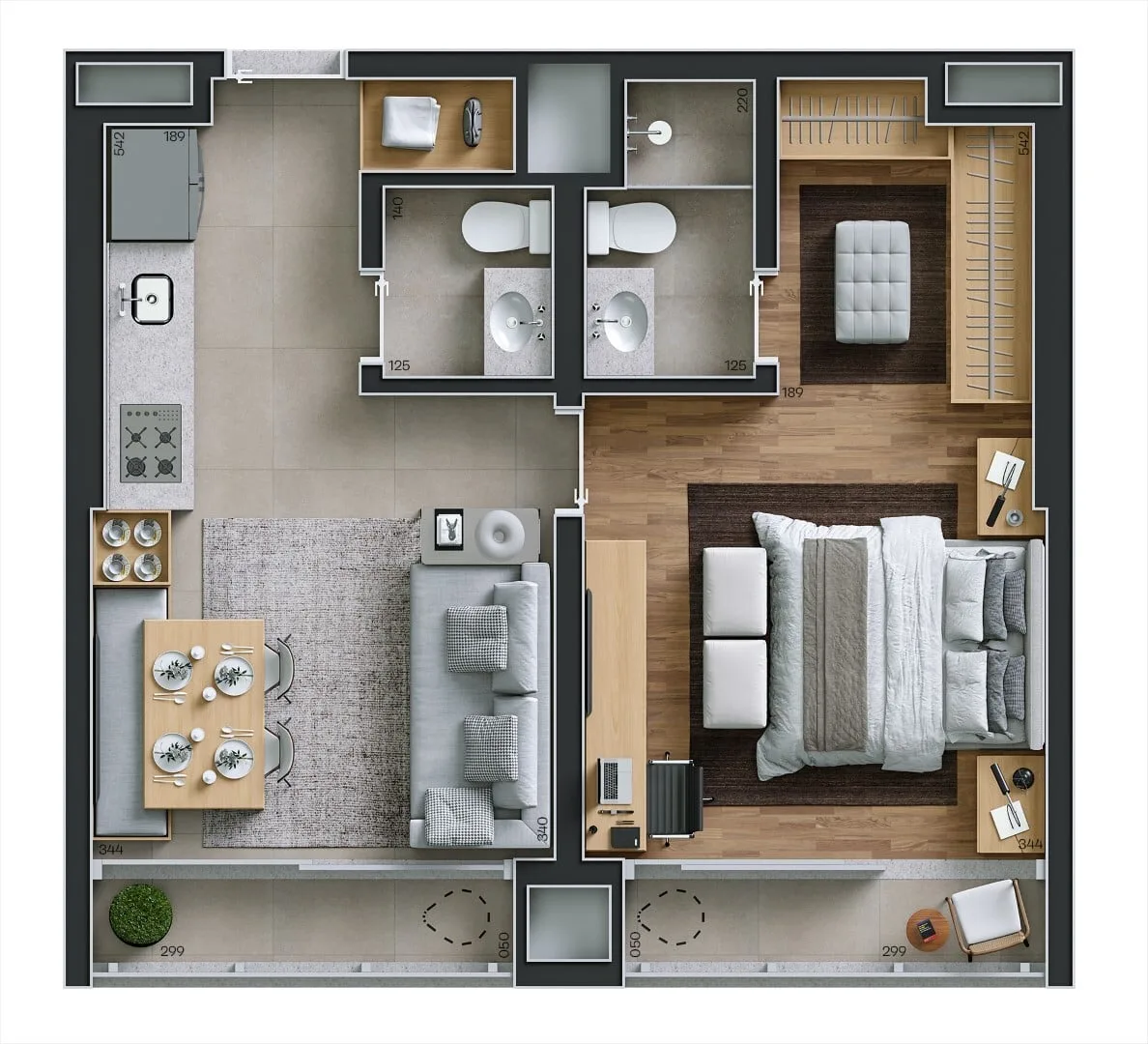 Planta do Raiz by Paulo Mauro Studios em Perdizes — 1 dormitório, 50 m² (opção)