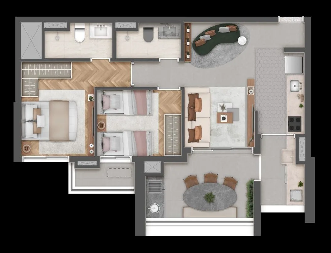 Planta do Raízes Reserve em Vila Prudente — 2 dormitórios – 68 m²