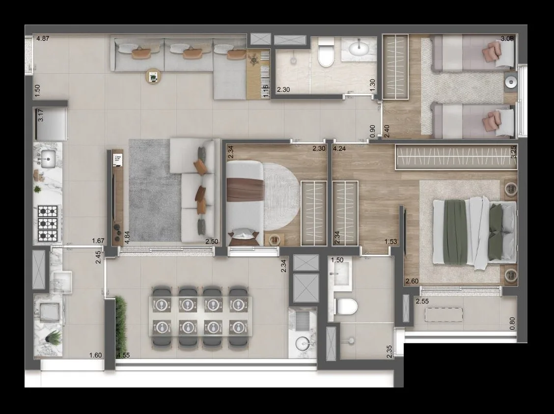 Planta do Raízes Reserve em Vila Prudente — 3 dormitórios – 85 m²