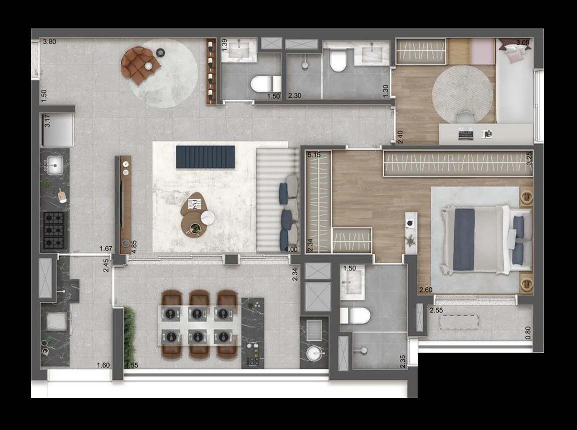 Planta do Raízes Reserve em Vila Prudente — 2 dormitórios – 85 m²