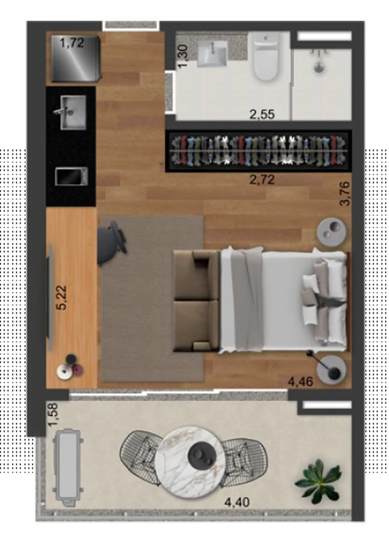 Planta do Realtà Parque da Mooca em Mooca — 1 dormitório – 35 m² Studio