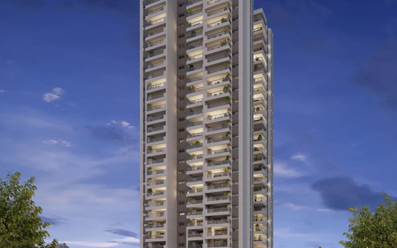 Fachada do Recanto Oliveiras Fase 1, lançamento em Água Branca, São Paulo