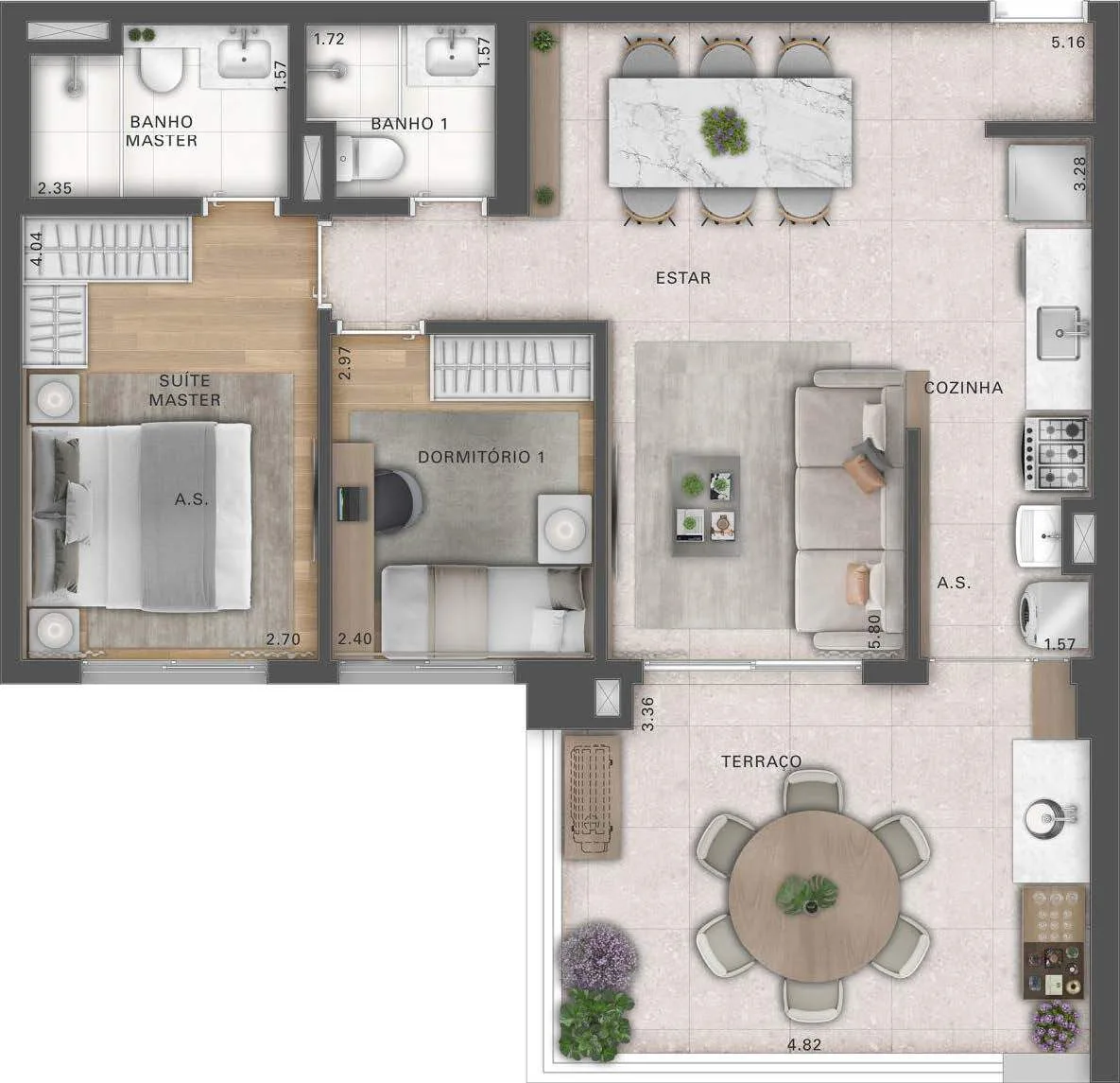 Planta do Recanto Oliveiras Fase 1 em Água Branca — 2 dormitórios, 81 m²