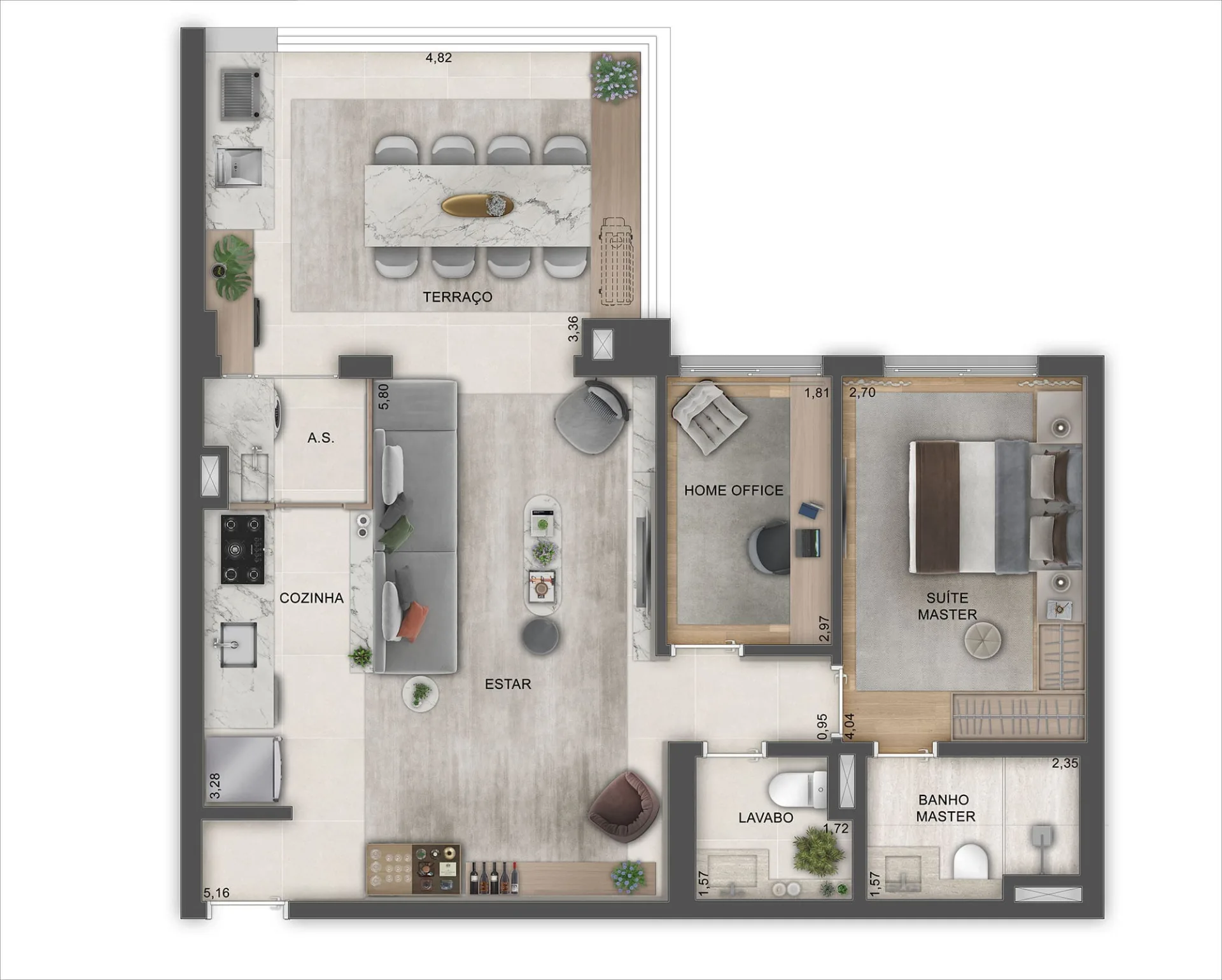 Planta do Recanto Oliveiras Fase 1 em Água Branca — 1 dormitório, 81 m² (opção)