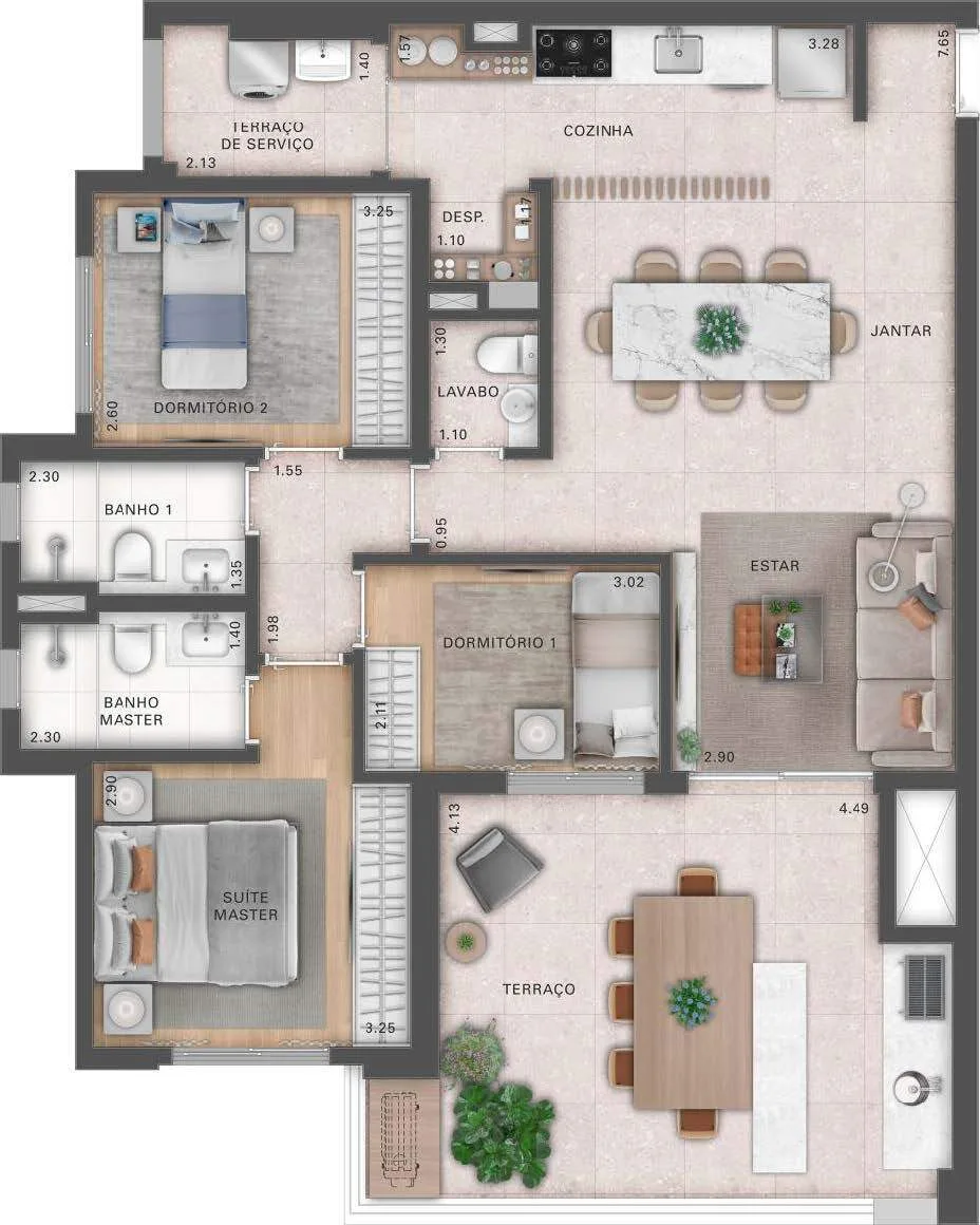 Planta do Recanto Oliveiras Fase 1 em Água Branca — 3 dormitórios, 109 m²