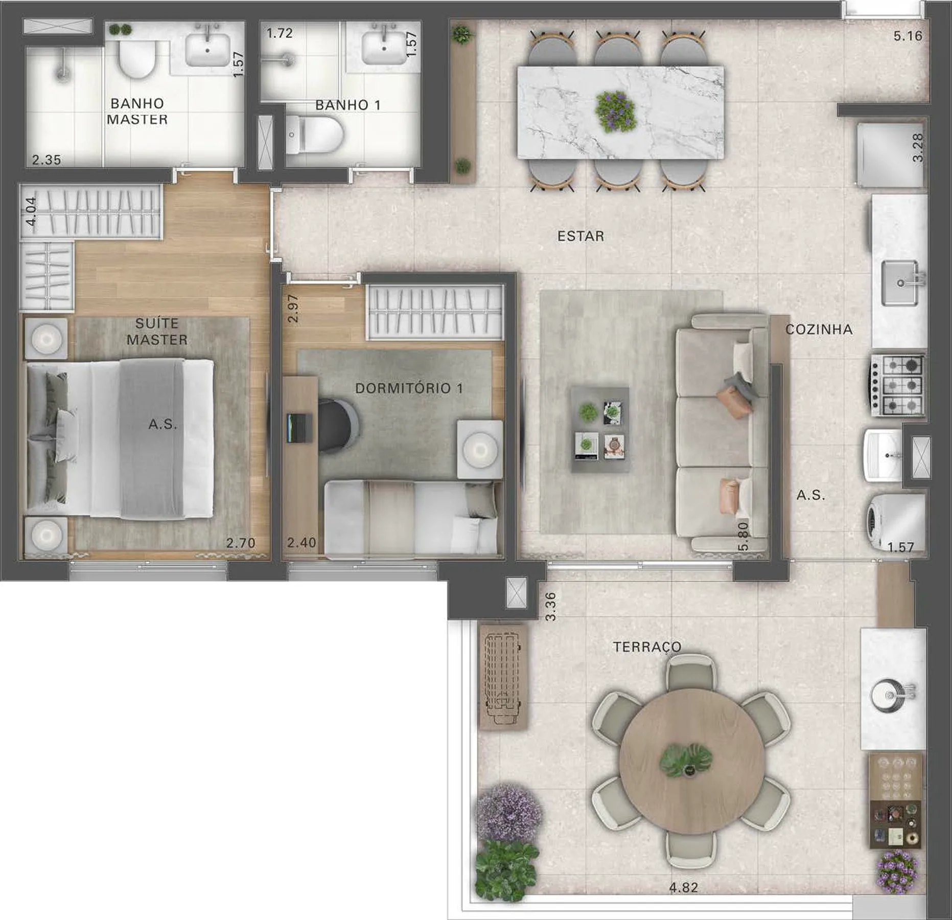 Planta do Recanto Oliveiras Fase 2 em Água Branca — 2 dormitórios, 81 m²