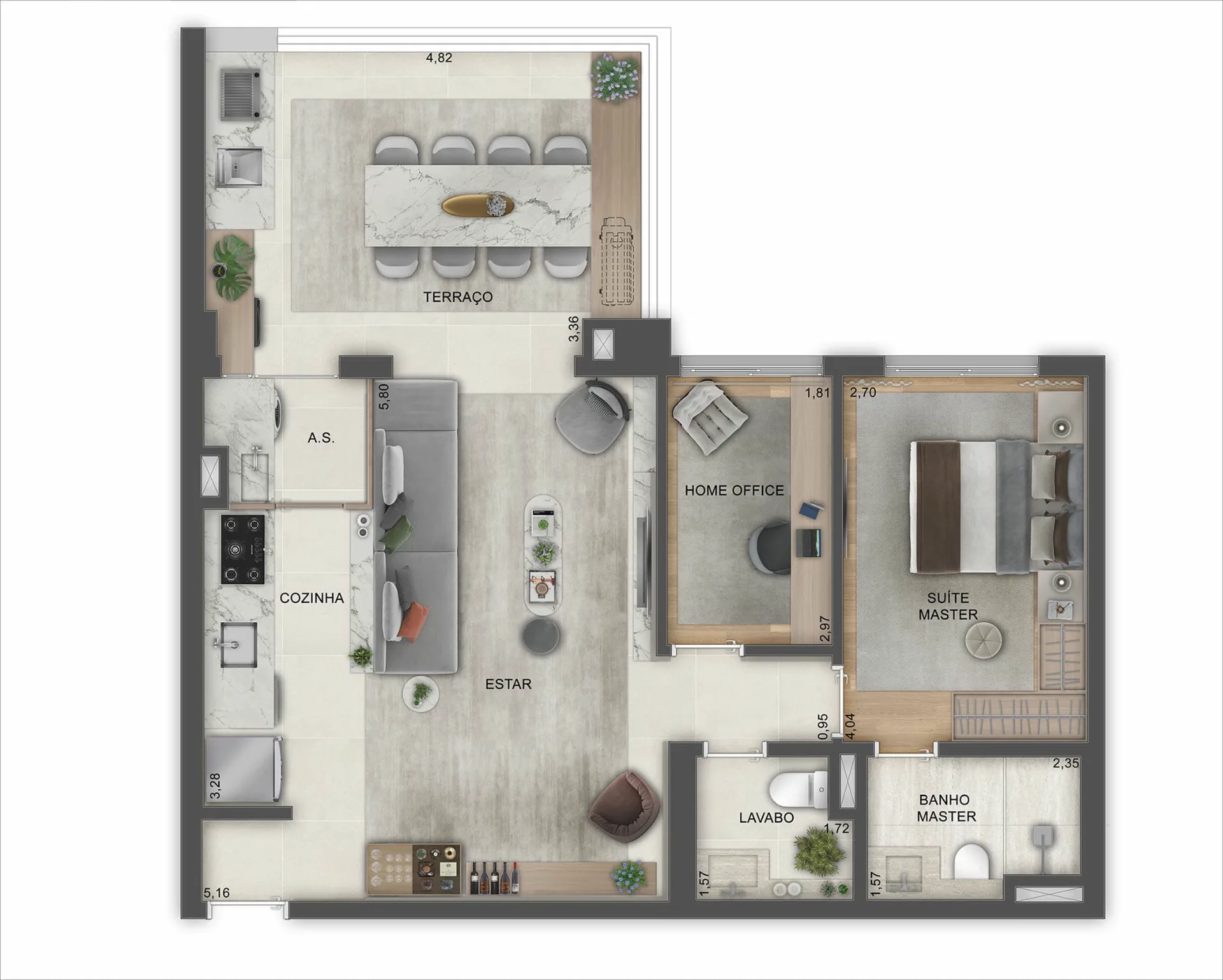 Planta do Recanto Oliveiras Fase 2 em Água Branca — 1 dormitório, 81 m² (opção)