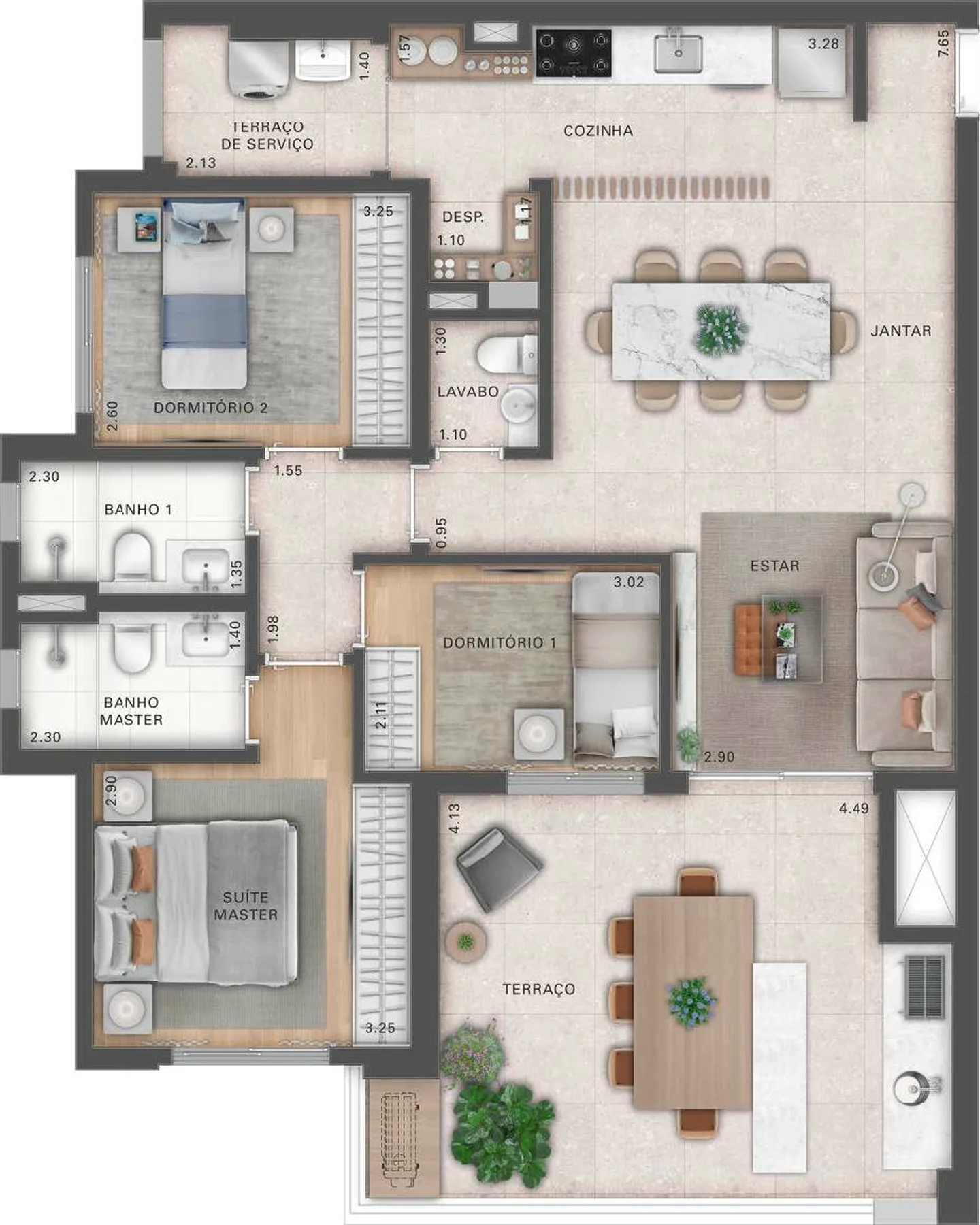 Planta do Recanto Oliveiras Fase 2 em Água Branca — 3 dormitórios, 109 m²