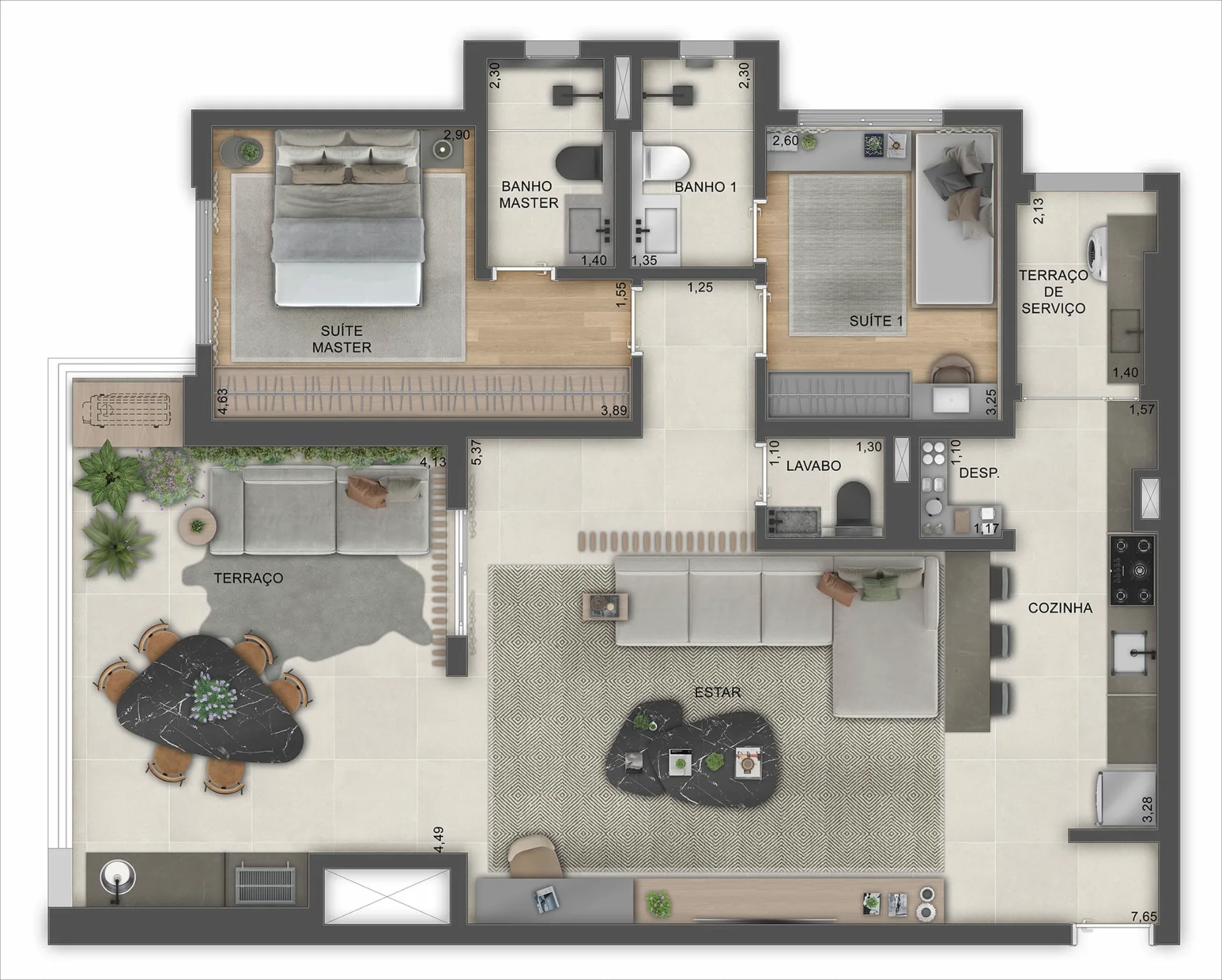Planta do Recanto Oliveiras Fase 2 em Água Branca — 2 dormitórios, 109 m² (opção)