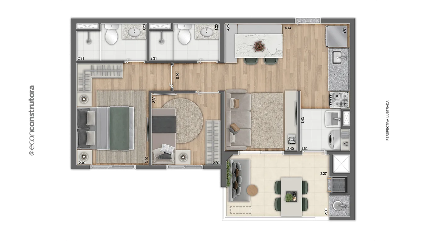 Planta do Red Guilhermina em Vila Guilhermina — 2 dormitórios, 54,93 m²